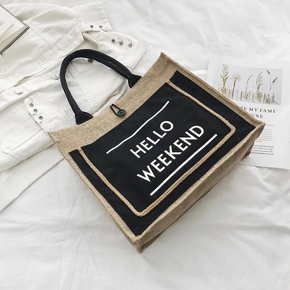 Infinity Raine Handbags - HELLO WEEKEND JUTE TOTE